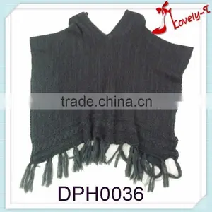 New Design Fashion Crochet Knit Poncho Sweater Pattern With Tassels thumbnail-1