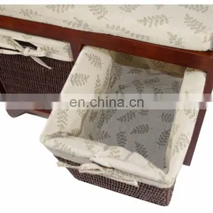 Wicker Basket Drawers Solid Wood Linen Fabric Covered Hall Storage Bench Seat thumbnail-3