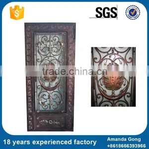 Top Quality Newest Wood Main Door With Wrought Iron Grill Design thumbnail-2