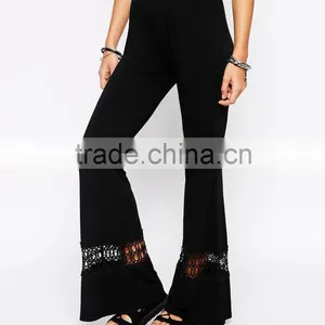 Ladies Wide Leg Flare Pants With Lace Bottom Detail thumbnail-4