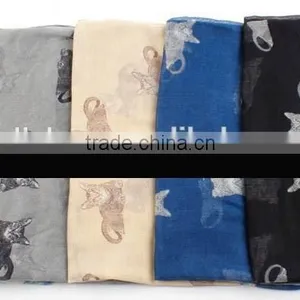 Wholesale Vogue Popular Women Daily Must-have Polyester Voile Fabric Cute Cat Print Infinity Neck Tube Scarf thumbnail-5