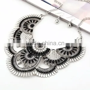 2016 Hot Sale Personality Silver Plated Geometric Pendant Multilayer Tassel Big Jewelry Set thumbnail-2