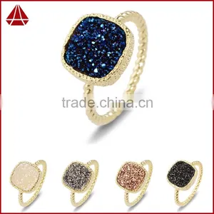 Navy Blue Druzy Ring Cushion Square Cut Stacking thumbnail-1