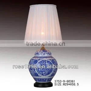 Blue and White Ceramic Lamp With White Chiffom Shade thumbnail-1