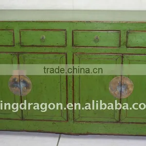 Chinese Antique Style Jilin Green Four Door Four Drawer Cabinet thumbnail-1