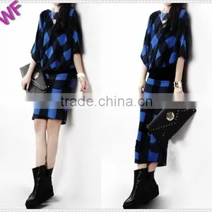 Custom Latest Red Plaid Casual Dress Batwing Sleeve Dress for Lady thumbnail-2