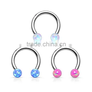 Opal Ball Internally Threaded Horseshoe Lip Nipple Ring Septum thumbnail-1