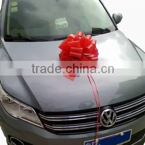 HOT SALE !16" Glossy Red Large POM POM Pull Ribbon Bow, Wedding Bow, Car Bow, Holidays Decorations, Party Decorations thumbnail-1