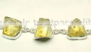 Citrine Multi Stone Rough Natural Gemstones Bracelet, 925 Solid Sterling Silver Bracelet, Designer Raw Bezel Bracelet thumbnail-2