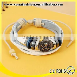 Italian White Leather Bracelet, Leather Skull Bracelets thumbnail-1