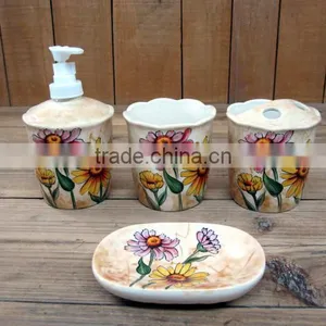 Flower Hand-painted Ceramic 4 PCs Bathroom Set thumbnail-1