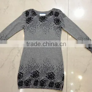 ASM-286 Ladies Round Neck Dress With 3/4 Sleeves, Print on Neck, Cuff and Hem thumbnail-1
