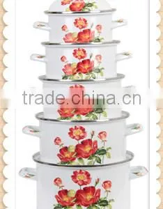 Best Quality Durable Red Flower Decal Double Handle Enamel Pot Set Cast Iron Casserole Kitchenware Sets Stew Pan Soup Sauce Pots thumbnail-1