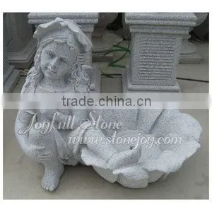 Hand-Carved Granite Planters With Girl Sculpture thumbnail-1