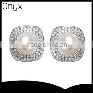 925 Sterling Silver White Pearl Bar Setting Ear Studs for Women thumbnail-1