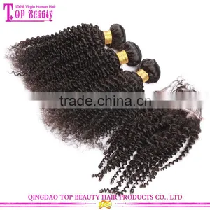 8A Grade Top Quality Kinky Curly Real Mink Brazilian Hair Virgin Hair Bundles With Lace Closure thumbnail-3