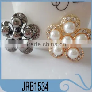 Cheap Fashion Wedding Flower Decoration Rhinestone Button With Plastic Oearl for T-shirt thumbnail-1