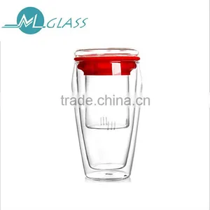 Portable Double Wall Glass Tea Infuser Bottle With Tea Strainer thumbnail-2