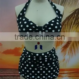 2016 Dot Print Halter High Waist Bikini For Mature Women thumbnail-3