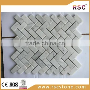 Herribone Bianco Carrara Venato Marble Mosaic thumbnail-1