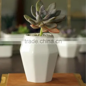 Indoor Decor Small White Glazed Ceramic Geometric Planter thumbnail-1