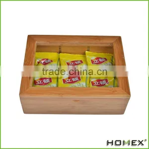 Hot Sale Bamboo Tea Box Bag Storage Box With 6 Divide /Homex_Factory thumbnail-1