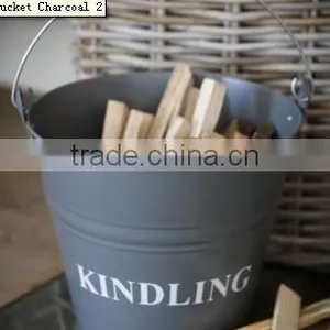 Powder Coat Kindling Bucket With Wooden Handle thumbnail-6