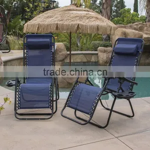 Outdoor Garden Navy Blue Metal Folding Zero Gravity Patio Chair thumbnail-1