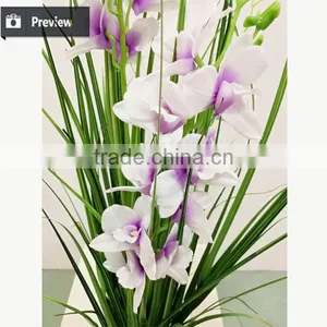 2017 Wholesale Nearly Nature Artificial Grass Synthetic Onion Grass With Orchid in Pot Fake Grass for Indoor Decoration thumbnail-4