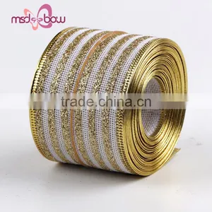 Wholesale Single Sided Golden Wired Glitter Jute Ribbon for Gift Bow thumbnail-1