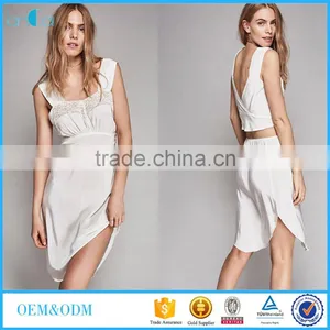 Halter Lace Insert Crop Top and Asymmetrical Skirts Ladies Two Piece Sets 2017 Guangzhou New Fashion thumbnail-1