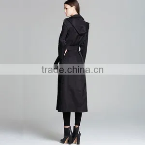 2014 New Fashion Cotton Twill Black Belted Slim Fit Long Maxi Trench Coat for Women thumbnail-3