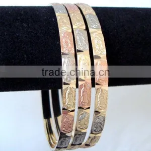 7 Bangle Set VIRGIN MARY Design Semanario 3 Tone Gold Plated BRACELET BANGLES thumbnail-2