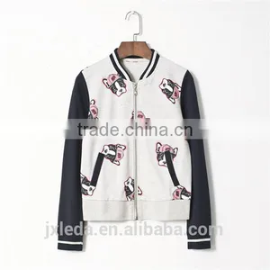 Spring Round Neck Print Baseball Jacket for Woman thumbnail-1