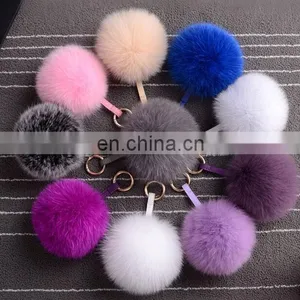 Factory Wholesale Multicolor and Fluffy Fox Fur Pom Pom Ball Keychain thumbnail-1