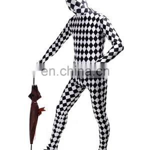 Full Body Lycra Spandex Zentai Costume Black White Check Catsuit Grid Size S M L XXL thumbnail-3