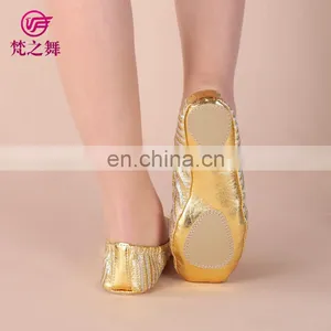 X-8053 Professional Gold Full Sequins Practice Soft Sole Belly Dance Shoes for Women thumbnail-6