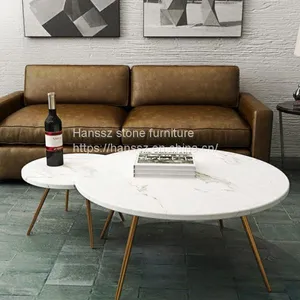 High Quality Round White Coffee Table Calacutta White Table Top thumbnail-4