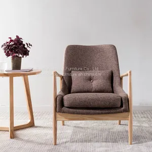 Modern Ash Wood Fabric Cushion Arm Living Room Lounge Chair thumbnail-4
