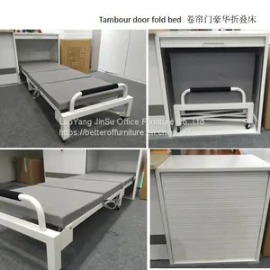 Tambour Door Office Workstation Use Folding Bed Steel Tube Frame With Cushion Sponge Roll Away Wheels thumbnail-1