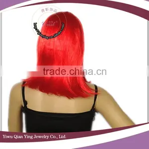 Cheap Long Straight Red Synthetic Party Wigs With Neat Bang thumbnail-3