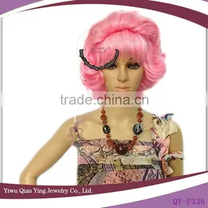 Long Short Curly Pink Party Wigs thumbnail-1