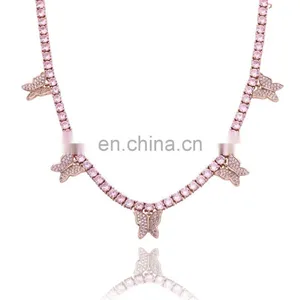 16inch Hip Hop Necklace, Jewelry Gold Diamond Iced Out Cuban Link Chain 4pcs Butterfly Necklace for Women/ thumbnail-1