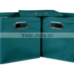 Non-woven Foldable Fabric Storage Bins Box Set of 3 With 2 Metal Handles thumbnail-2
