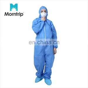 Best Selling Type 5 6 Zipper Closure Without Flap Elastic Back Waist Lightweight SMS Blue Coveralls Clothing With Hood thumbnail-1