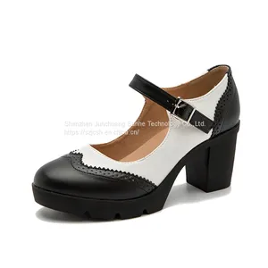 Women Plus Size Mary Jane Dance Shoes Low Heel Ladies Vintage Breathable Leather Ankle Strap High Heel thumbnail-1