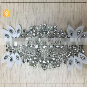 Wholesale Bridal Rhinestone Appliques With Organza Flower thumbnail-2