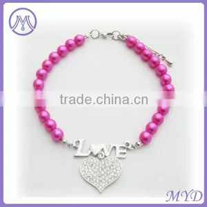 Rhinstone Heart Love Charm Pearl Pet Necklace for Dog and Cat Jewelry thumbnail-3