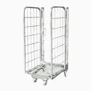 Warehouse Galvanized Wire Roller Cart Wholesale, Cage Trolley Milk Trolley thumbnail-4