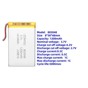 Factory Direct Sale 1200mAh Pouch Cell 803048 Lithium Polymer Battery 3.7V for Electronic Tools thumbnail-1